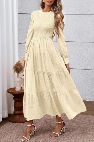 Prettygarden للسيدات الأكمام الطويلة Maxi فساتين 2025 السقوط غير الرسمي مزخرف الرقبة سويسرية النقطة ثياب زفاف مدعوم in Saudi Arabia