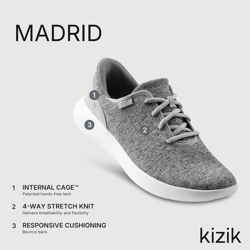 Kizik Madrid Hands Free Mens and Womens Sneakers ، slip on the shoes for women أو men ، مريح للمشي ، أحذية رياضية للنساء والرجال في أي مناسبة - أسود / أسود ، m11 / w12.5 in Kuwait