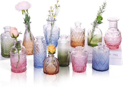 CUCUMl 24 Pack Glass Bud Vases in Bulk for Centerpieces, Clear Vintage Decorative Small Vases for Flowers, Wedding Rustic Home Table Decor in Saudi Arabia