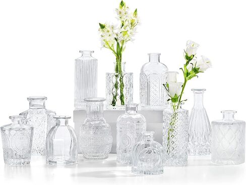 CUCUMl 24 Pack Glass Bud Vases in Bulk for Centerpieces, Clear Vintage Decorative Small Vases for Flowers, Wedding Rustic Home Table Decor in Saudi Arabia