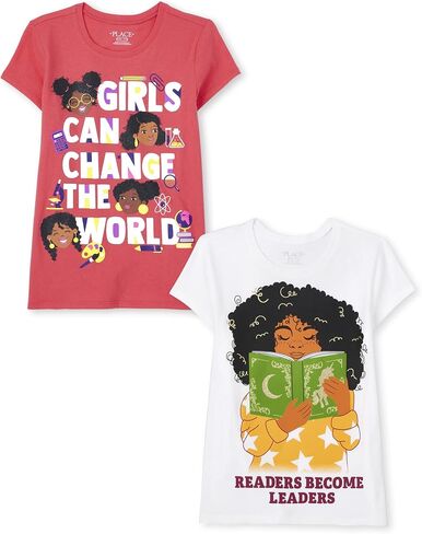 The Children's Place ، Short Sleeve Graphic T-Shirt 2 pack ، Girl Cat/Girl Flower ، Small (5/6) in Saudi Arabia