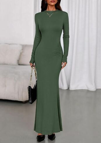 Prettygarden فساتين السقوط للنساء 2025 طويلة الأكمام bodycon الوهمية الرقبة ruched maxi كوكتيل الزفاف فستان الزفاف in Kuwait