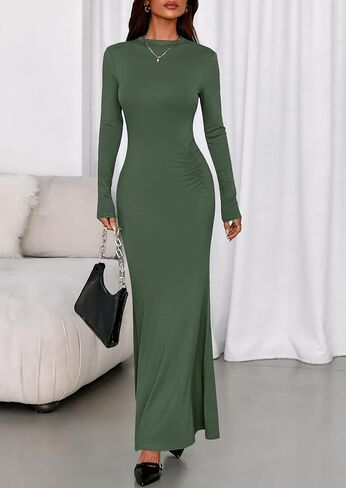 Prettygarden فساتين السقوط للنساء 2025 طويلة الأكمام bodycon الوهمية الرقبة ruched maxi كوكتيل الزفاف فستان الزفاف in Kuwait