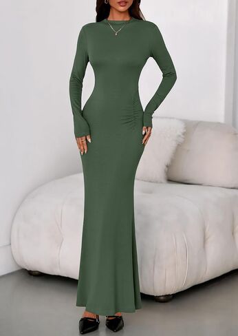 Prettygarden فساتين السقوط للنساء 2025 طويلة الأكمام bodycon الوهمية الرقبة ruched maxi كوكتيل الزفاف فستان الزفاف in Kuwait