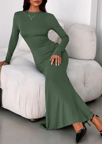 Prettygarden فساتين السقوط للنساء 2025 طويلة الأكمام bodycon الوهمية الرقبة ruched maxi كوكتيل الزفاف فستان الزفاف in Kuwait