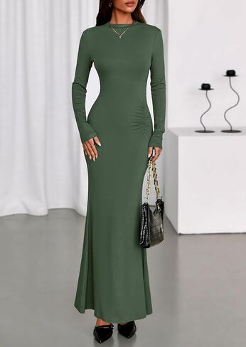 Prettygarden فساتين السقوط للنساء 2025 طويلة الأكمام bodycon الوهمية الرقبة ruched maxi كوكتيل الزفاف فستان الزفاف in Kuwait