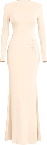 PRETTYGARDEN Fall Dresses for Women 2025 Long Sleeve Bodycon Mock Neck Ruched Maxi Formal Cocktail Wedding Guest Dress in Saudi Arabia