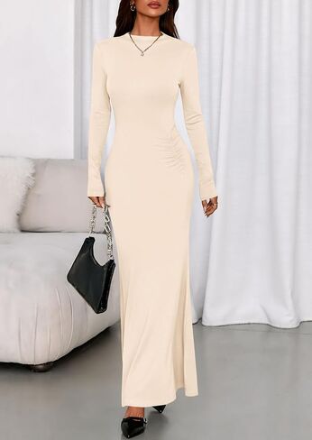 PRETTYGARDEN Fall Dresses for Women 2025 Long Sleeve Bodycon Mock Neck Ruched Maxi Formal Cocktail Wedding Guest Dress in Saudi Arabia