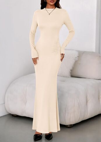 PRETTYGARDEN Fall Dresses for Women 2025 Long Sleeve Bodycon Mock Neck Ruched Maxi Formal Cocktail Wedding Guest Dress in Saudi Arabia