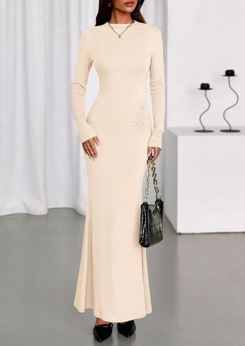 PRETTYGARDEN Fall Dresses for Women 2025 Long Sleeve Bodycon Mock Neck Ruched Maxi Formal Cocktail Wedding Guest Dress in Saudi Arabia