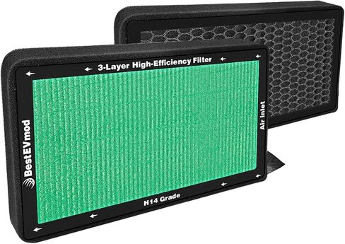 فلتر هواء BestEvMod متوافق مع Rivian R1T وRivian R1S فلتر الهواء البديل HEPA H14 الكربون المنشط المتوافق مع ملحقات Rivian R1T R1S 2022 2023 2024 التي تناسب Gen 1 فقط in Kuwait