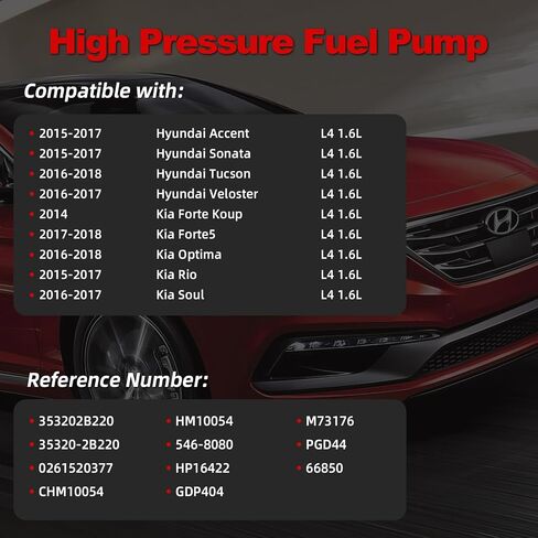 مضخة الوقود عالية الضغط متوافقة مع 2012-2018 Hyundai Accent Sonata Tucson Veloster Kia Soul Forte Forte5 Optima Rio L4 1.6L استبدال 353202B220 353202B140 353202B130 Vanbol1002 in Kuwait