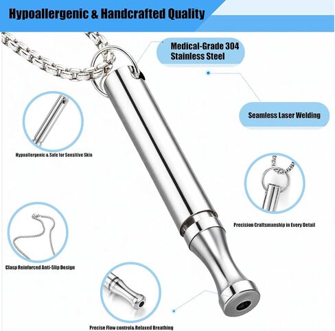 2Pcs Breathing Necklace for Anxiety & Stress Relief, Mindfulness & Quit Smoking Aid, Stainless Steel Breathe Necklace for Adults Teens Women Men (Silver/Colorful) in Saudi Arabia