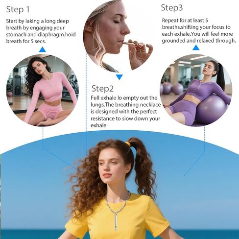 2Pcs Breathing Necklace for Anxiety & Stress Relief, Mindfulness & Quit Smoking Aid, Stainless Steel Breathe Necklace for Adults Teens Women Men (Silver/Colorful) in Saudi Arabia
