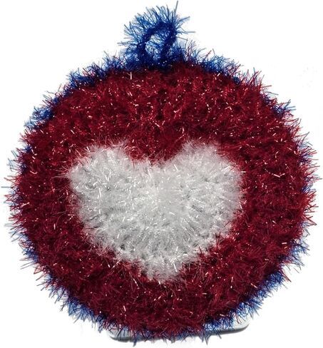 100% Handmade Dish Scrubber White/Red/Blue Design Dishwash Scrubby (Limited Edition) 3Qty (Heart (1qty)) in Saudi Arabia