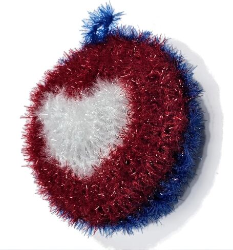 100% Handmade Dish Scrubber White/Red/Blue Design Dishwash Scrubby (Limited Edition) 3Qty (Heart (1qty)) in Saudi Arabia