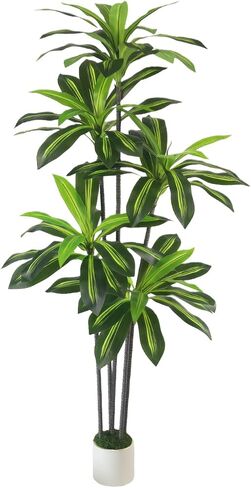 Artificial Dracaena Tree 5FT - Fake Plants Tree with White Planter - Faux Yucca Tree Tall with Lifelike Trunk and Leaves in Pot - Dracaena Artificial Plant for Home Office Living Room Decor in Saudi Arabia
