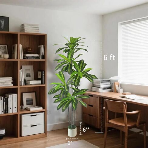 Artificial Dracaena Tree 5FT - Fake Plants Tree with White Planter - Faux Yucca Tree Tall with Lifelike Trunk and Leaves in Pot - Dracaena Artificial Plant for Home Office Living Room Decor in Saudi Arabia