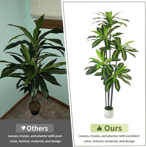 Artificial Dracaena Tree 5FT - Fake Plants Tree with White Planter - Faux Yucca Tree Tall with Lifelike Trunk and Leaves in Pot - Dracaena Artificial Plant for Home Office Living Room Decor in Saudi Arabia