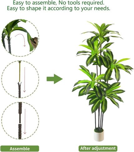 Artificial Dracaena Tree 5FT - Fake Plants Tree with White Planter - Faux Yucca Tree Tall with Lifelike Trunk and Leaves in Pot - Dracaena Artificial Plant for Home Office Living Room Decor in Saudi Arabia