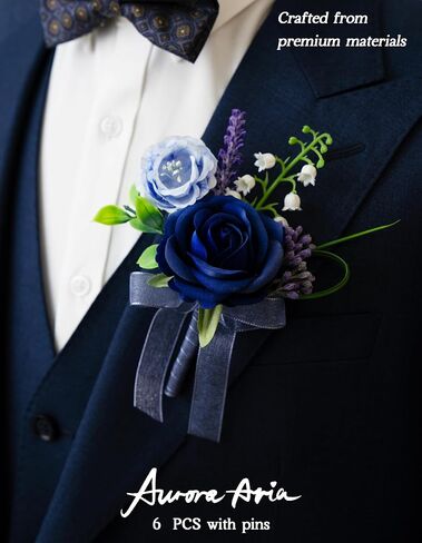 Auroraaria Dusty Rose Boutonniere للرجال ، مجموعة من 6 ، Groom Boutonniere لحفل الزفاف ، الذكرى السنوية ، العودة للوطن ، حفل عشاء رسمي ، ديكور الزفاف ، روز المتربة الاصطناعية in Kuwait