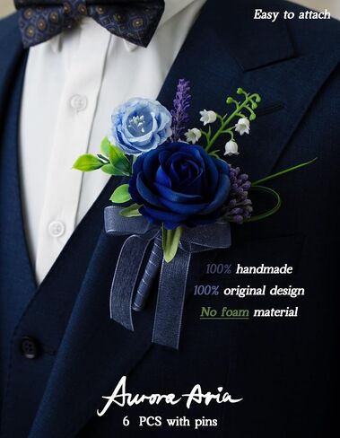 Auroraaria Dusty Rose Boutonniere للرجال ، مجموعة من 6 ، Groom Boutonniere لحفل الزفاف ، الذكرى السنوية ، العودة للوطن ، حفل عشاء رسمي ، ديكور الزفاف ، روز المتربة الاصطناعية in Kuwait