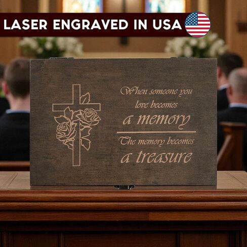 صندوق ذاكرة المعمودية المحفورة - صندوق تذكار خشبي للهدايا التعميد أو تفاني الطفل أو الشركة الأولى - متوسطة الحجم - الانتهاء من الجوز المظلم - 8.5 × 6 × 3 في in Kuwait