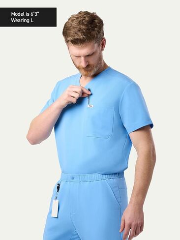 Peelz Brian 2-Pocket V-Neck Basic Men's Scrub Top for Men - Short Sleeve Scrubs, Soft Stretch Fabric, Slim Fit in Kuwait