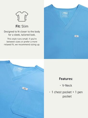 Peelz Brian 2-Pocket V-Neck Basic Men's Scrub Top for Men - Short Sleeve Scrubs, Soft Stretch Fabric, Slim Fit in Kuwait