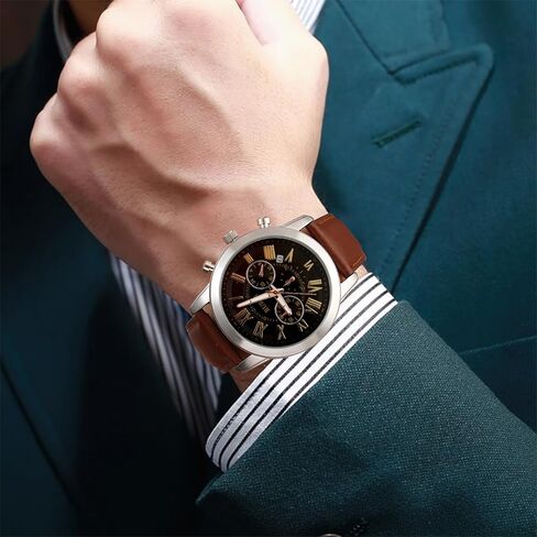 BUREI Men's Leather Watches Chronograph Quartz Watches for Men Classic Fashion Wristwatch Relojes para Hombres,Gift for Men(Brown Black) in Kuwait