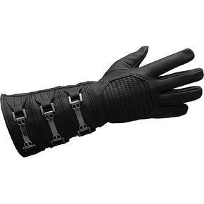 URBAN BUCK Real Sheepskin Leather Sky Gauntlet Costume Glove - Regular Fit Long Arm Cuff Mens Premium Buckles Unlined Cosplay Gloves Black Right Hand (L) in Kuwait