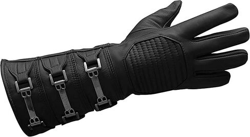 URBAN BUCK Real Sheepskin Leather Sky Gauntlet Costume Glove - Regular Fit Long Arm Cuff Mens Premium Buckles Unlined Cosplay Gloves Black Right Hand (L) in Kuwait