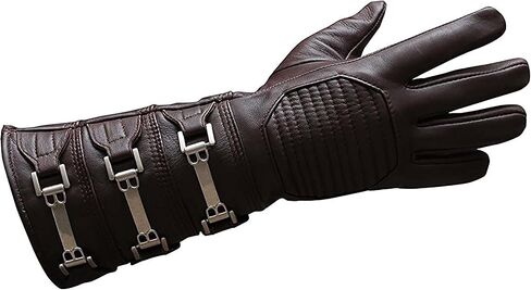 URBAN BUCK Real Sheepskin Leather Sky Gauntlet Costume Glove - Regular Fit Long Arm Cuff Mens Premium Buckles Unlined Cosplay Gloves Black Right Hand (L) in Saudi Arabia