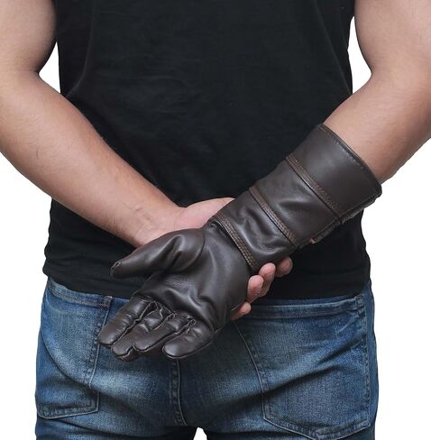 URBAN BUCK Real Sheepskin Leather Sky Gauntlet Costume Glove - Regular Fit Long Arm Cuff Mens Premium Buckles Unlined Cosplay Gloves Black Right Hand (L) in Saudi Arabia