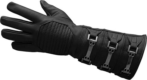 URBAN BUCK Real Sheepskin Leather Sky Gauntlet Costume Glove - Regular Fit Long Arm Cuff Mens Premium Buckles Unlined Cosplay Gloves Black Right Hand (L) in Saudi Arabia