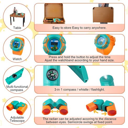 Qtioucp Kids Camping Set 50pcs with Tent & Space Projector Flashlight- Outdoor Campfire Toy Set for Toddlers Kids - Pretend Play Camp Gear Tools for Birthday Christmas in Kuwait