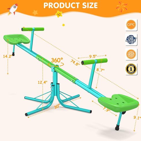 Teeter Totter for Kids, Sit and Spin Seesaw for Toddlers Age 3-9, Heavy Duty 2025 Upgraded Model for Indoor and Outdoor, 360 Degree Rotation Seesaw, Outside Toys, Safety Certified in Saudi Arabia