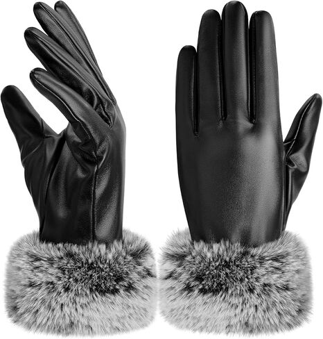 Leather Gloves for Women - Womens Black Leather Winter Gloves, Touchscreen Texting Driving Gloves Women, Warm Fleece Lined Winter Gloves for Women, Thermal Womens Gloves for Cold Weather in Kuwait