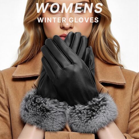 Leather Gloves for Women - Womens Black Leather Winter Gloves, Touchscreen Texting Driving Gloves Women, Warm Fleece Lined Winter Gloves for Women, Thermal Womens Gloves for Cold Weather in Kuwait