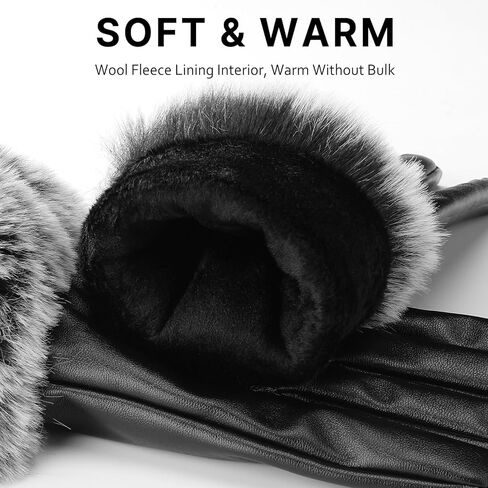 Leather Gloves for Women - Womens Black Leather Winter Gloves, Touchscreen Texting Driving Gloves Women, Warm Fleece Lined Winter Gloves for Women, Thermal Womens Gloves for Cold Weather in Kuwait