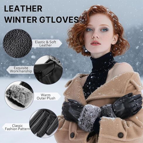 Leather Gloves for Women - Womens Black Leather Winter Gloves, Touchscreen Texting Driving Gloves Women, Warm Fleece Lined Winter Gloves for Women, Thermal Womens Gloves for Cold Weather in Kuwait