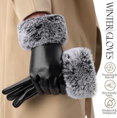 Leather Gloves for Women - Womens Black Leather Winter Gloves, Touchscreen Texting Driving Gloves Women, Warm Fleece Lined Winter Gloves for Women, Thermal Womens Gloves for Cold Weather in Kuwait
