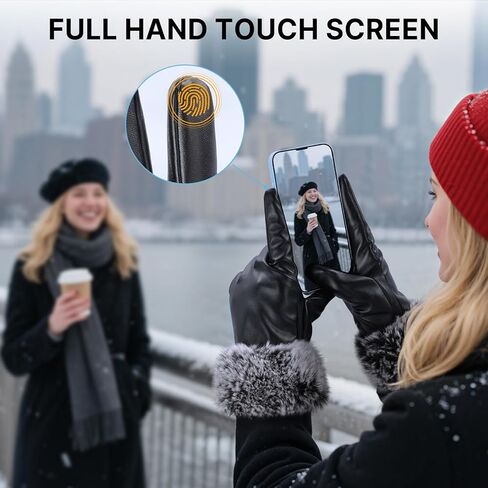 Leather Gloves for Women - Womens Black Leather Winter Gloves, Touchscreen Texting Driving Gloves Women, Warm Fleece Lined Winter Gloves for Women, Thermal Womens Gloves for Cold Weather in Kuwait