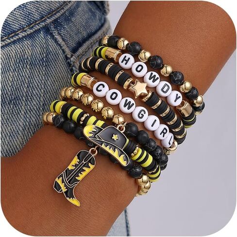 Western Beaded Stretch Bracelets for Women, Cowgirl Hat Boot Boho Stackable Bracelets Set, Bohemian Accessories Western Jewelry for Women Cowboy Carter Outfit in Kuwait