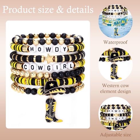 Western Beaded Stretch Bracelets for Women, Cowgirl Hat Boot Boho Stackable Bracelets Set, Bohemian Accessories Western Jewelry for Women Cowboy Carter Outfit in Kuwait