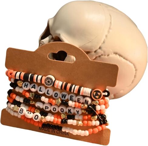 Halloween Beaded Bracelet Set Holiday Fashion Jewelry Multilayered Stretched Bracelets for Women in Saudi Arabia