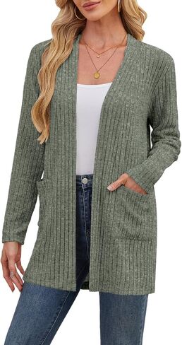 DouBCQ Womens Long Sleeve Cardigan Lightweight Open Front Casual Loose Fit Sweater with Pockets in Saudi Arabia