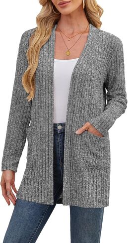 DouBCQ Womens Long Sleeve Cardigan Lightweight Open Front Casual Loose Fit Sweater with Pockets in Saudi Arabia