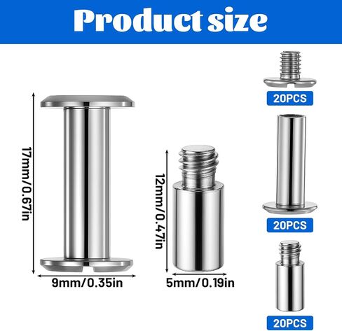 منشورات تمديد سجل القصاصات ، 20pcs توسيع ملحقات الألبوم بعد المرتبطة ببديل للربط لربط 2sizes ألبوم الصور القابل لإعادة الملء مسامير سجلات سجلات الحرف DIY Craft DIY (0.47 in/1.3in) in Saudi Arabia