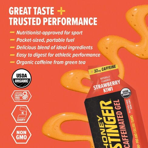 Honey Stinger Organic Salted Caramel Energy Gel, Caffeinated & Gluten Free, for Exercise, Running and Performance, Sports Nutrition for Home & Gym, Pre and Mid Workout, 12 Pack, 13.2 Ounce in Saudi Arabia